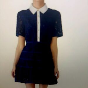 Draper James Navy Lace Mini Dress with White Collar